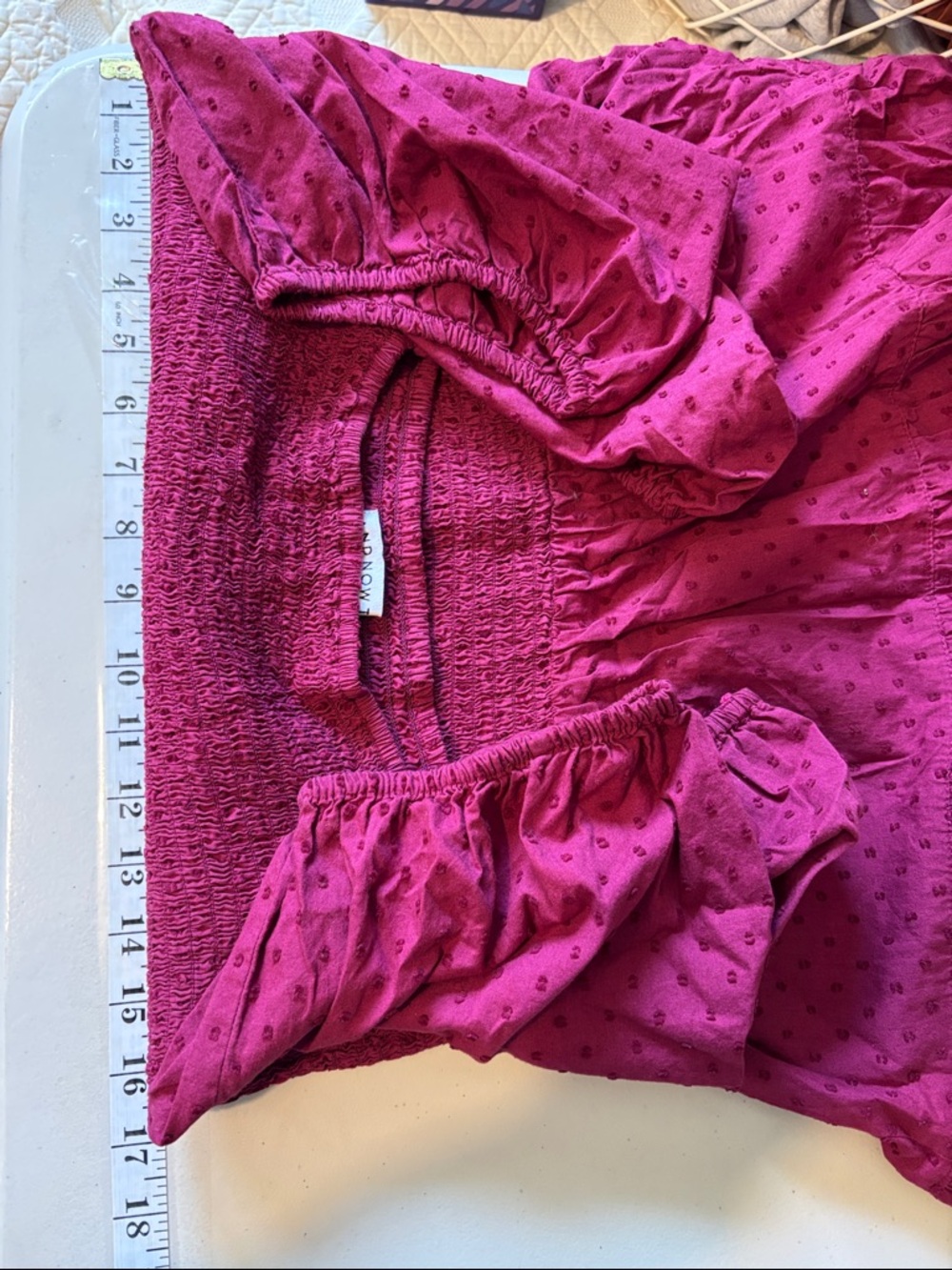 Cotton Milkmaid Dress Dark Red Maroon Size Large Smocked Peasant Cowgirl Western - Picture 8 of 9